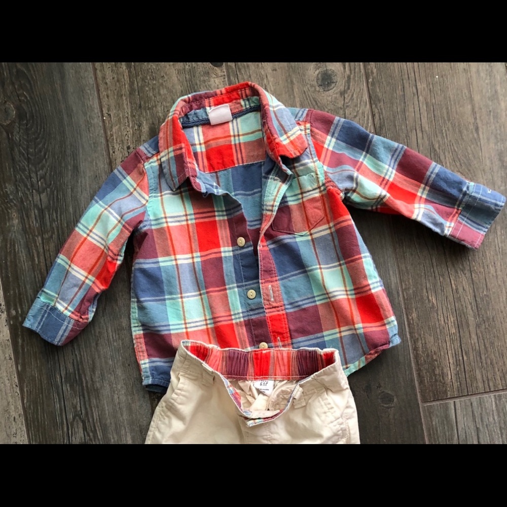 Baby Gap Plaid Shirt and Pants Outfit 6-12 months